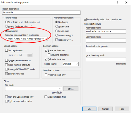 WinSCP transfer settings